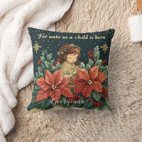 Personalized Biblical Nativity Child &amp; Verse Throw Pillow