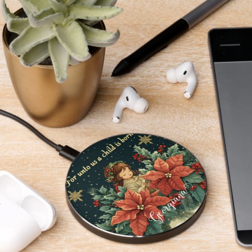 Personalized Biblical Nativity Child &amp; Verse Wireless Charger