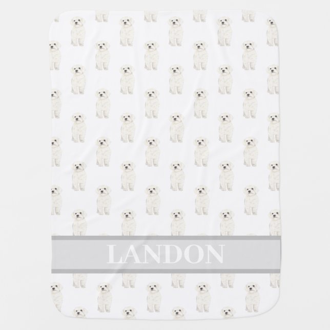 Personalized Bichon Bolognese Havanese Maltese  Baby Blanket (Front)