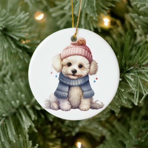 Personalized Bichon Frise Dog Art Ceramic Ornament