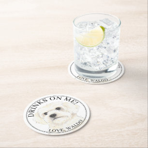Personalized Bichon Havanese Maltese Dog Wedding Round Paper Coaster