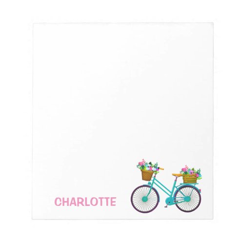 Personalized Bicycle basket flowers pink blue Notepad