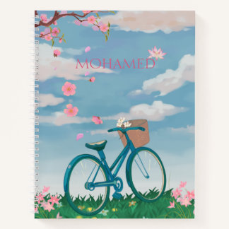 Personalized Bicycle & Cherry Blossom Notebook
