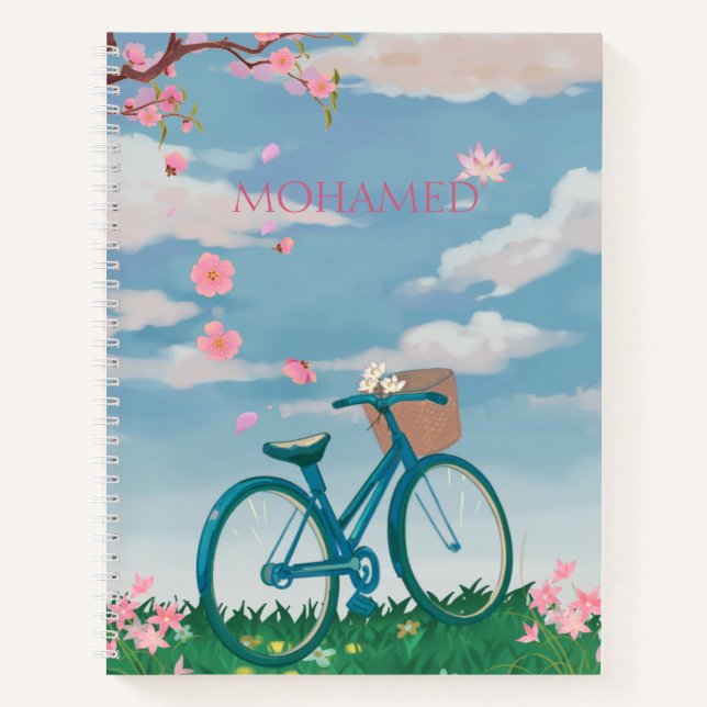 Personalized Bicycle & Cherry Blossom Notebook (Front)
