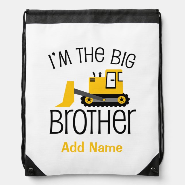 Personalized Big Brother Construction Front Loader Drawstring Bag (Front)