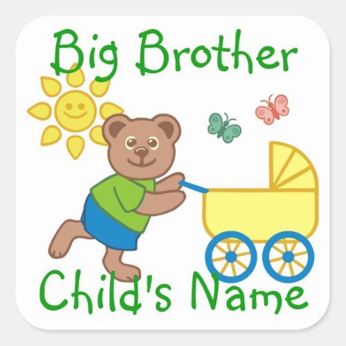 Personalized Big Brother Cute Bear Stroller Square Sticker