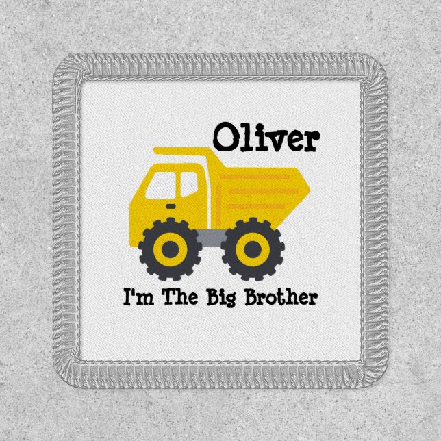 Personalized Big Brother Kids Yellow Dump Truck Patch (Front)