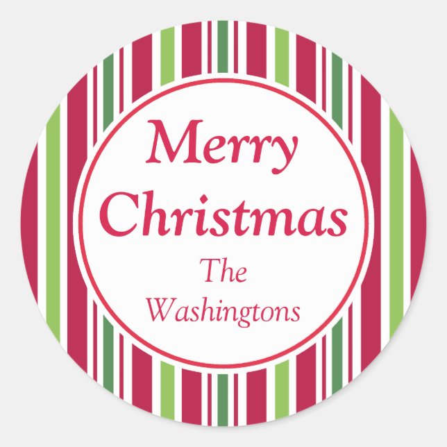 Personalized Big Candy Stripe Christmas Stickers (Front)