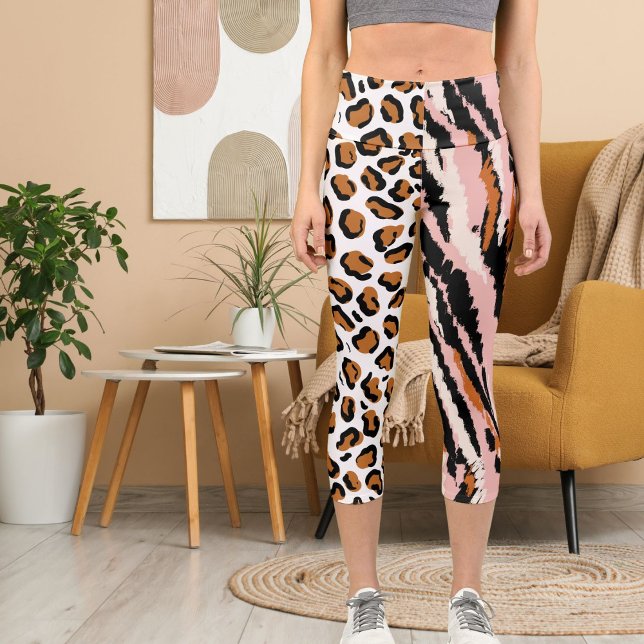 Personalized Big Cat Photo Pattern Wild Animal Capri Leggings (Creator Uploaded)