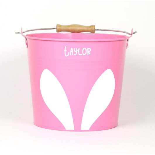 Personalized Big Ear Bunny Pink Easter Pail  (Front)