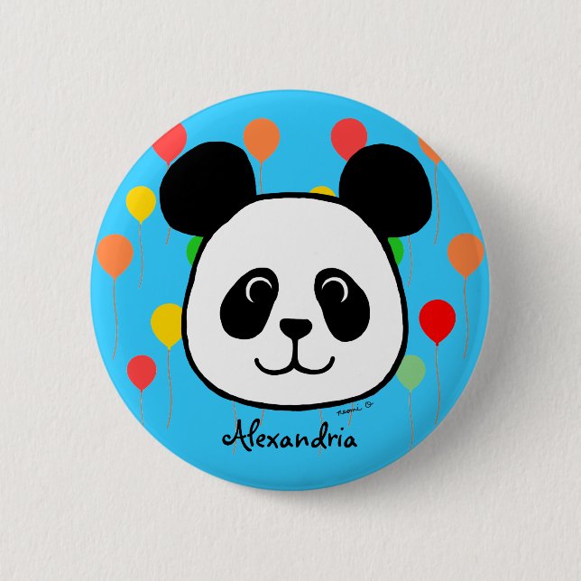 Personalized Big Face Panda Cartoon Pinback Button (Front)