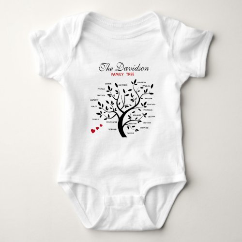 Personalized Big Family Tree 20 names Baby Bodysuit
