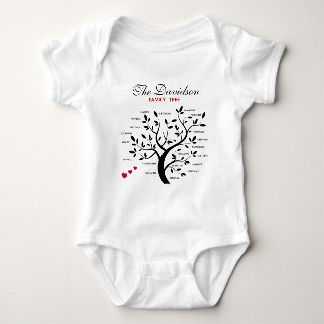 Personalized Big Family Tree (20 names) Baby Bodysuit (Front)