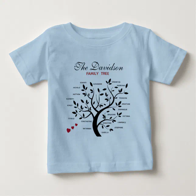 Personalized Big Family Tree (20 names) Baby TShirt Zazzle