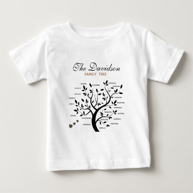 Personalized Big Family Tree (20 names) Baby T-Shirt (Front)