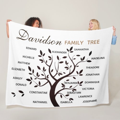 Personalized Big Family Tree 20 names Fleece Blanket