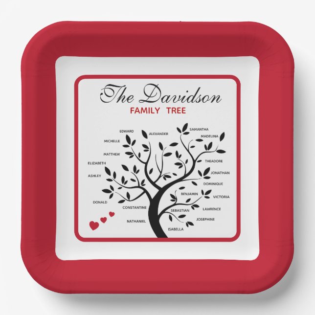 Personalized Big Family Tree (20 names) Paper Plates (Front)