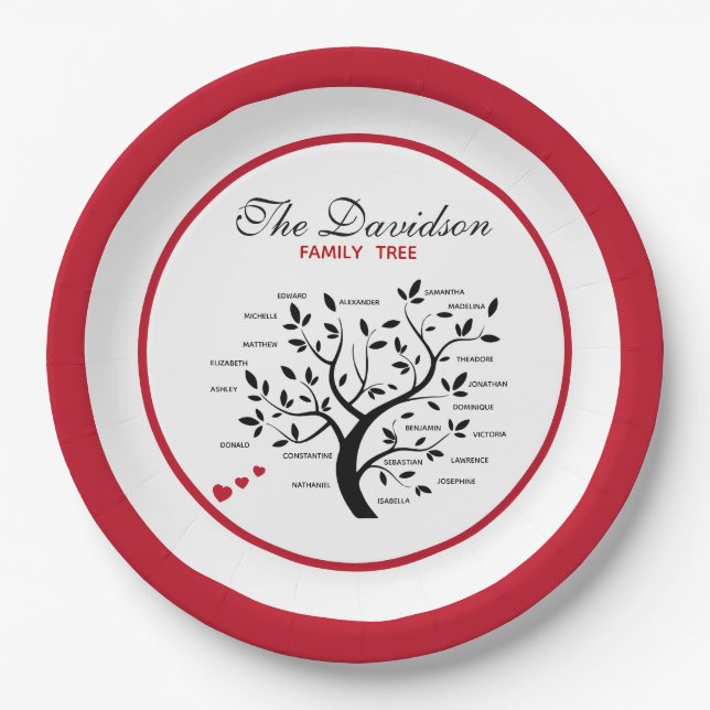 Personalized Big Family Tree (20 names) Paper Plates (Front)