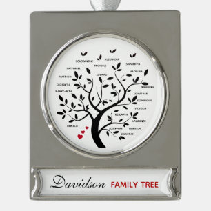 Personalized Big Family Tree (20 names) Silver Plated Banner Ornament