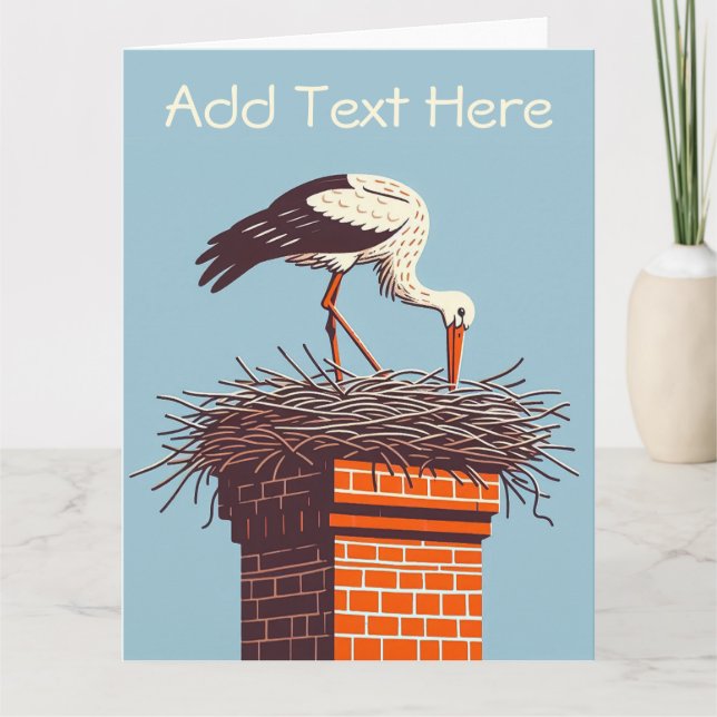 Personalized Big Folded Stork Greeting Card (Front)