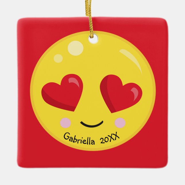 Personalized Big Heart Eyes Love Emoji Ornament (Front)
