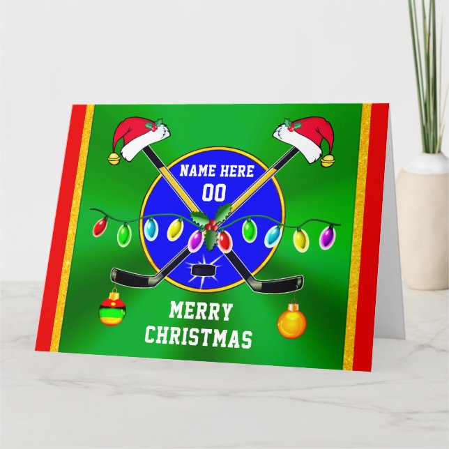 Personalized BIG, Hockey Christmas Cards, 3 SIZES Card (Front)