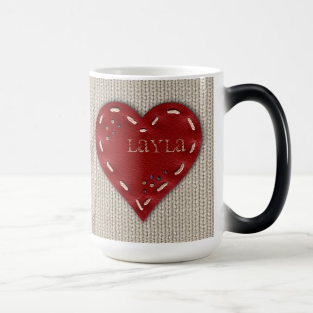 Personalized Big Morphing Mug with Leather Heart (Right)