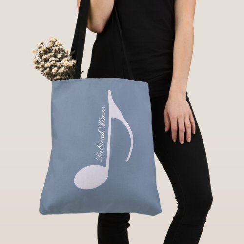 Personalized Big Musical Note on Dusty Blue Tote Bag