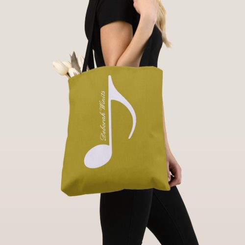 Personalized Big Musical Note on Dusty Mustard Tote Bag