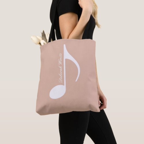 Personalized Big Musical Note on Dusty Rose Tote Bag