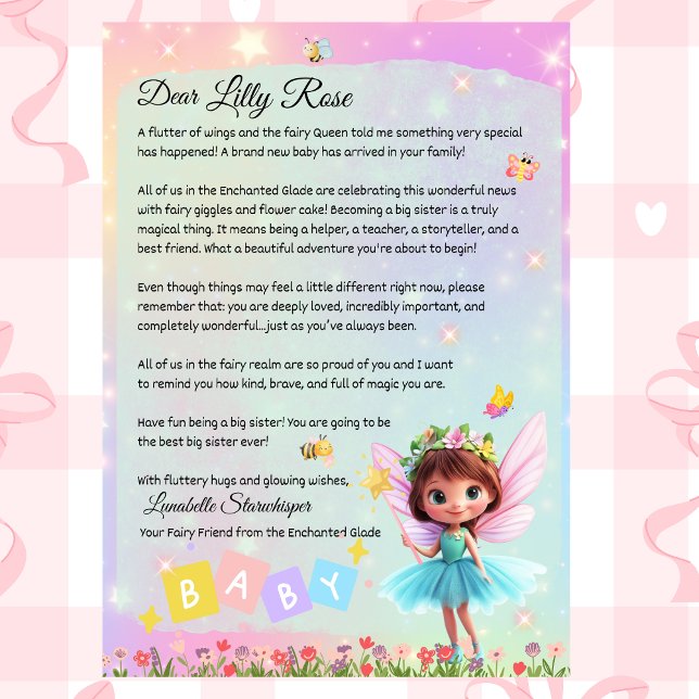 Personalized Big Sister Fairy Letter – New Baby  Invitation (Personalized Big Sister Fairy LetterNew Baby Arrival – Custom Printable from Lunabelle Starwhisper)