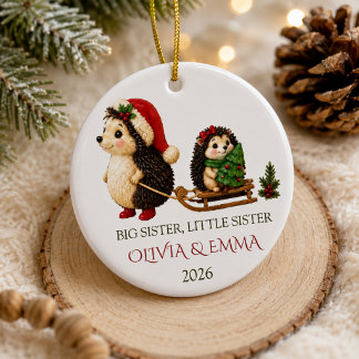 Personalized Big Sister Little Sister Hedgehog Ceramic Ornament
