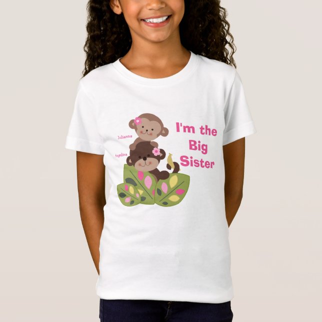 Personalized Big Sister Monkey Girls Kids Shirt (Front)