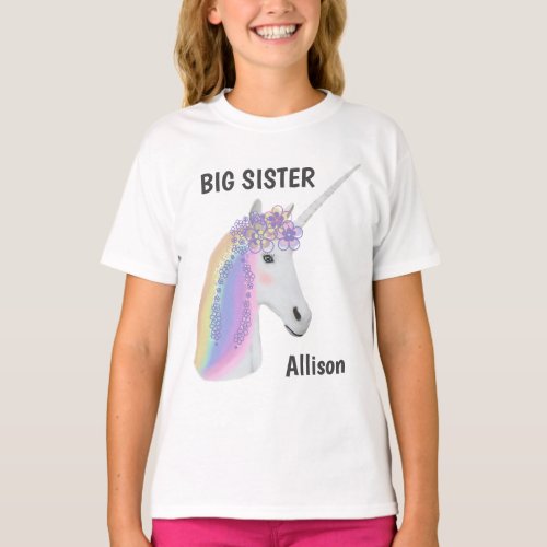 Personalized Big Sister Unicorn Pastel Rainbow T_Shirt