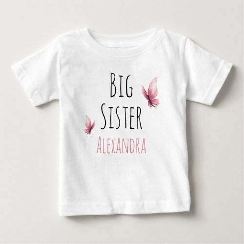 Personalized Big sister watercolor butterfly Baby T_Shirt
