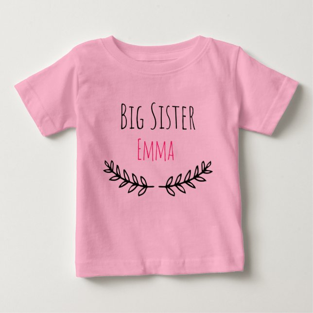 Personalized Big Sister with name Baby T-Shirt (Front)