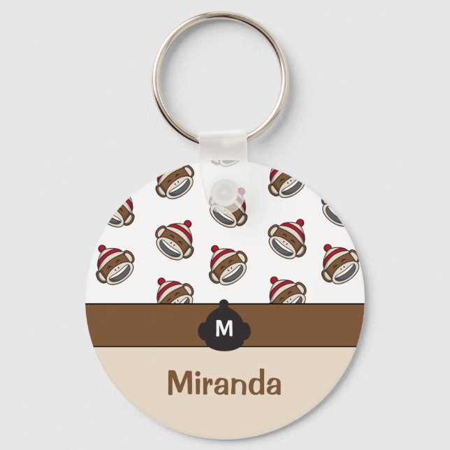Personalized Big Smile Sock Monkey Emoji Keychain (Front)