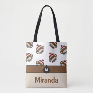 Personalized Big Smile Sock Monkey Emoji Tote Bag