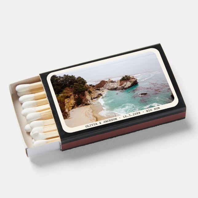 Personalized Big Sur Wedding Favor Matches (Front Open)