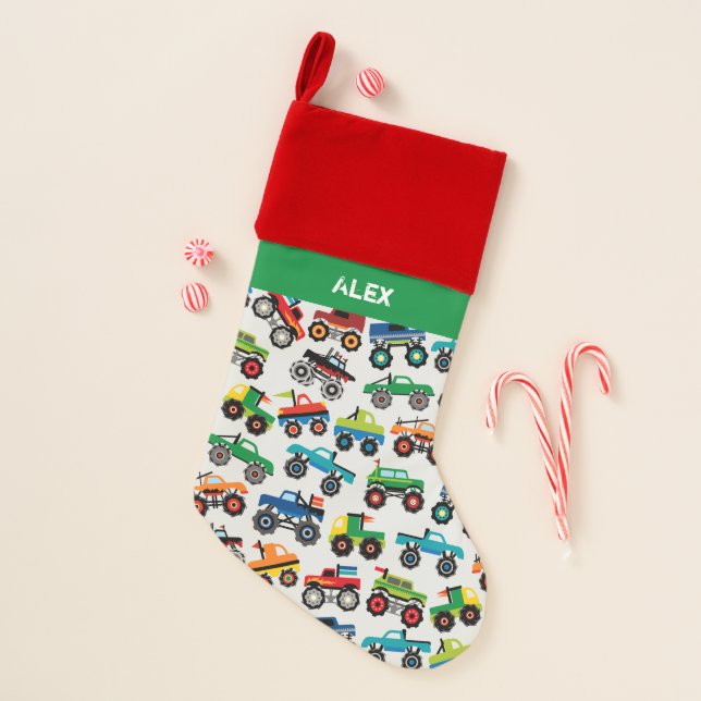 Personalized Big Truck Boys Kids Christmas Stocking (Front)