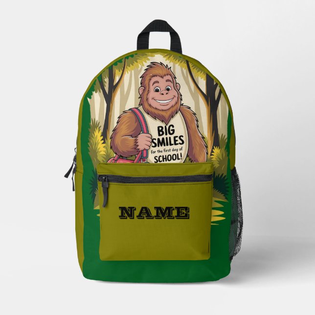 Personalized Bigfoot Big Smiles School Printed Backpack (Front)