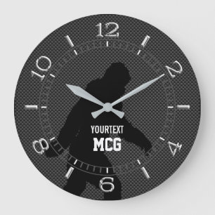Personalized Bigfoot Black Silhouette Carbon Style Large Clock