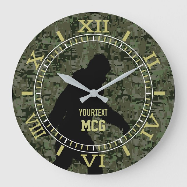 Personalized Bigfoot Sasquatch Camo Style Large Clock (Front)