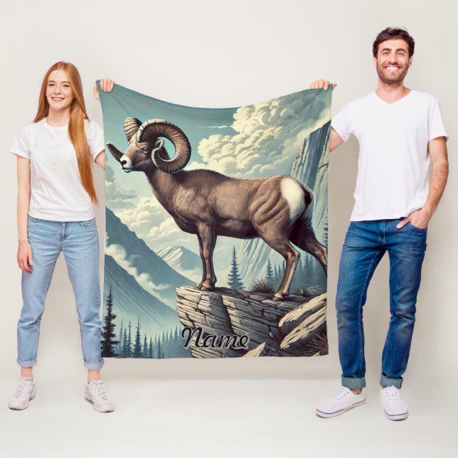 Personalized Bighorn Sheep on a Rocky Outcrop Fleece Blanket (In Situ)