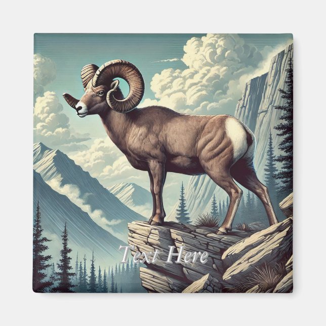 Personalized Bighorn Sheep on a Rocky Outcrop Magnet (Front)
