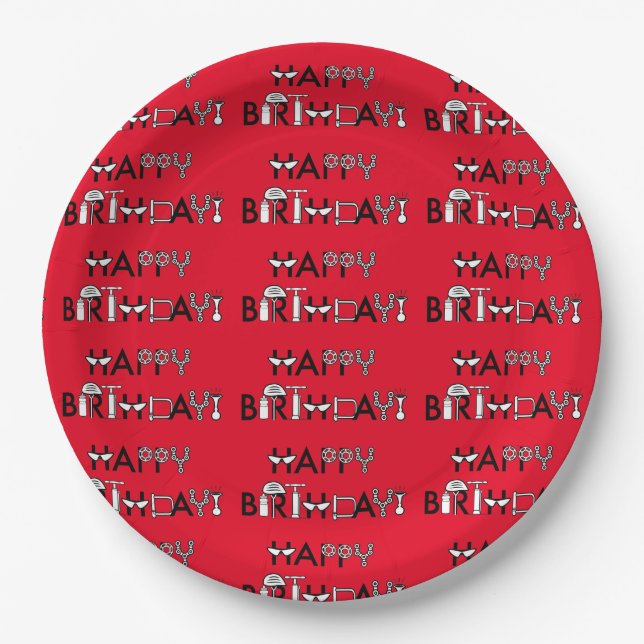 Personalized Bike Themed Tiled Graphic Birthday Paper Plates (Front)