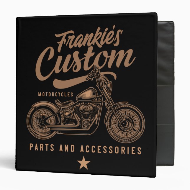 Personalized Biker Custom Bobber Motorcycle Garage 3 Ring Binder (Front/Inside)