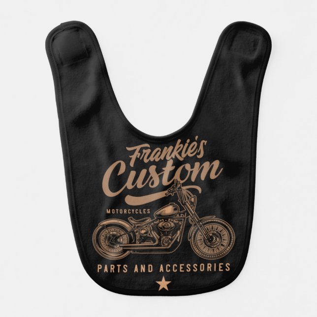 Personalized Biker Custom Bobber Motorcycle Garage Baby Bib (Front)