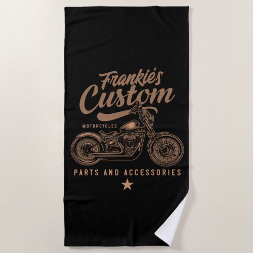 Personalized Biker Custom Bobber Motorcycle Garage Beach Towel