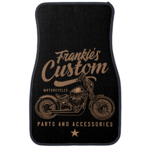 Personalized Biker Custom Bobber Motorcycle Garage Car Floor Mat